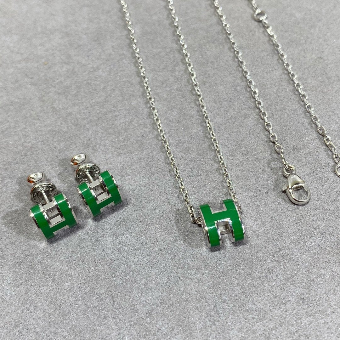 [Leaves]POP H GREEN NECKLACE SILVER AND GOLD