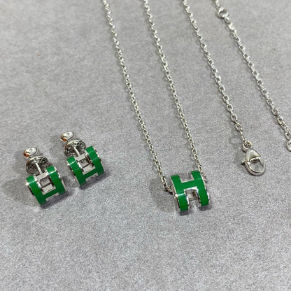 [Leaves]POP H GREEN NECKLACE SILVER AND GOLD