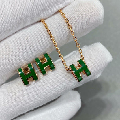 [Leaves]POP H GREEN NECKLACE SILVER AND GOLD