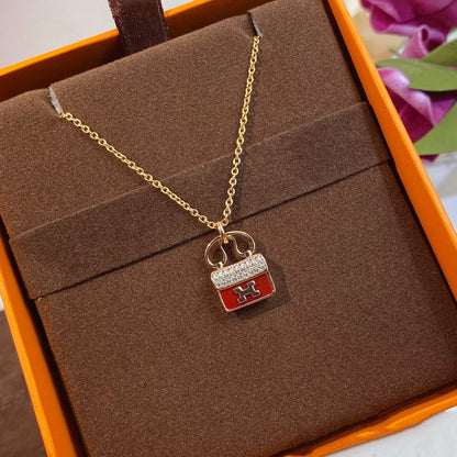 [Leaves]CONSTANCE RED PEDANT ROSE GOLD NECKLACE