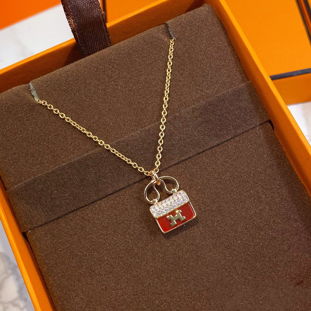 [Leaves]CONSTANCE RED PEDANT ROSE GOLD NECKLACE