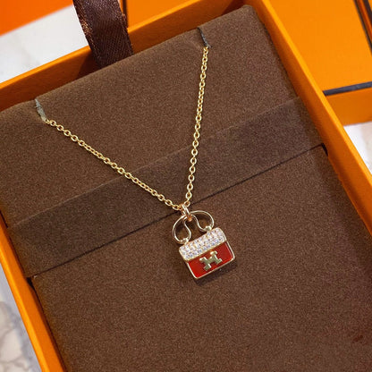 [Leaves]CONSTANCE RED PEDANT ROSE GOLD NECKLACE