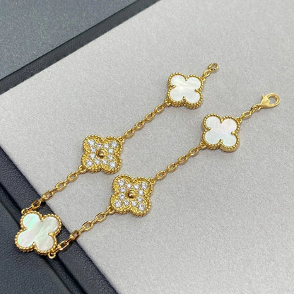 [Leaves]LUCKY CLOVER 5-MOTIF BRACELET - WHITE MOTHER-OF-PEARL COLLECTION
