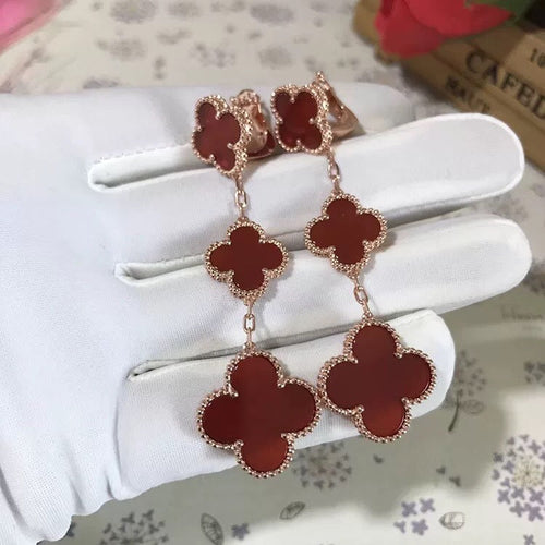 [Leaves]CLOVER 3 MOTIF CARNELIAN DROP EARRINGS