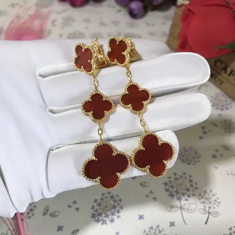 [Leaves]CLOVER 3 MOTIF CARNELIAN DROP EARRINGS