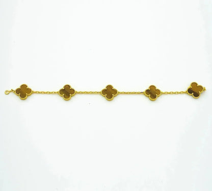 [Leaves]LUCKY CLOVER 5-MOTIF BRACELET -  TIGER’S EYE COLLECTION