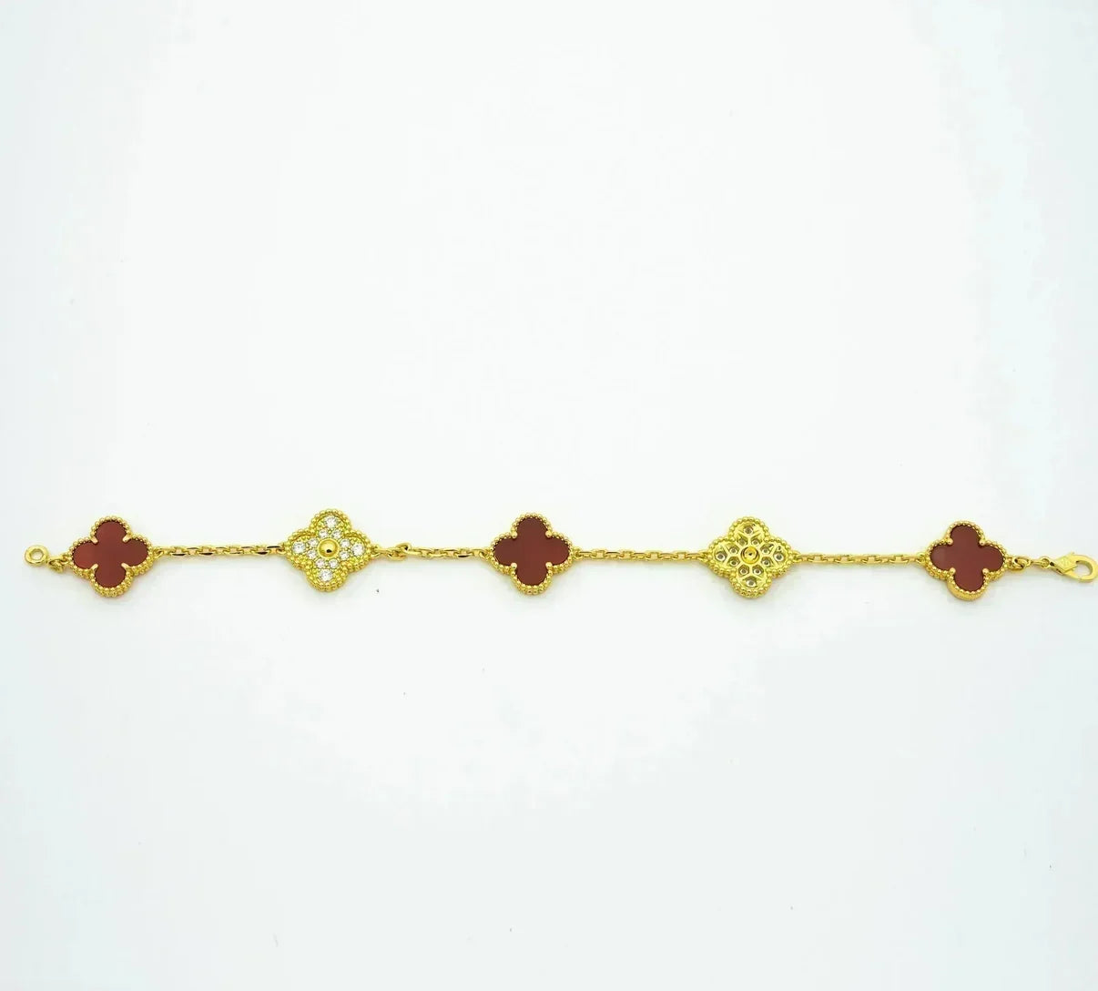 [Leaves]LUCKY CLOVER 5-MOTIF BRACELET - RED CARNELIAN COLLECTION