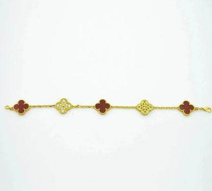 [Leaves]LUCKY CLOVER 5-MOTIF BRACELET - RED CARNELIAN COLLECTION