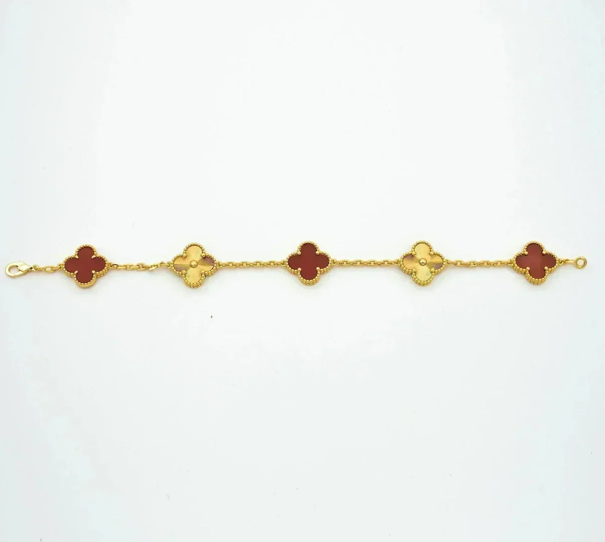 [Leaves]LUCKY CLOVER 5-MOTIF BRACELET - RED CARNELIAN COLLECTION