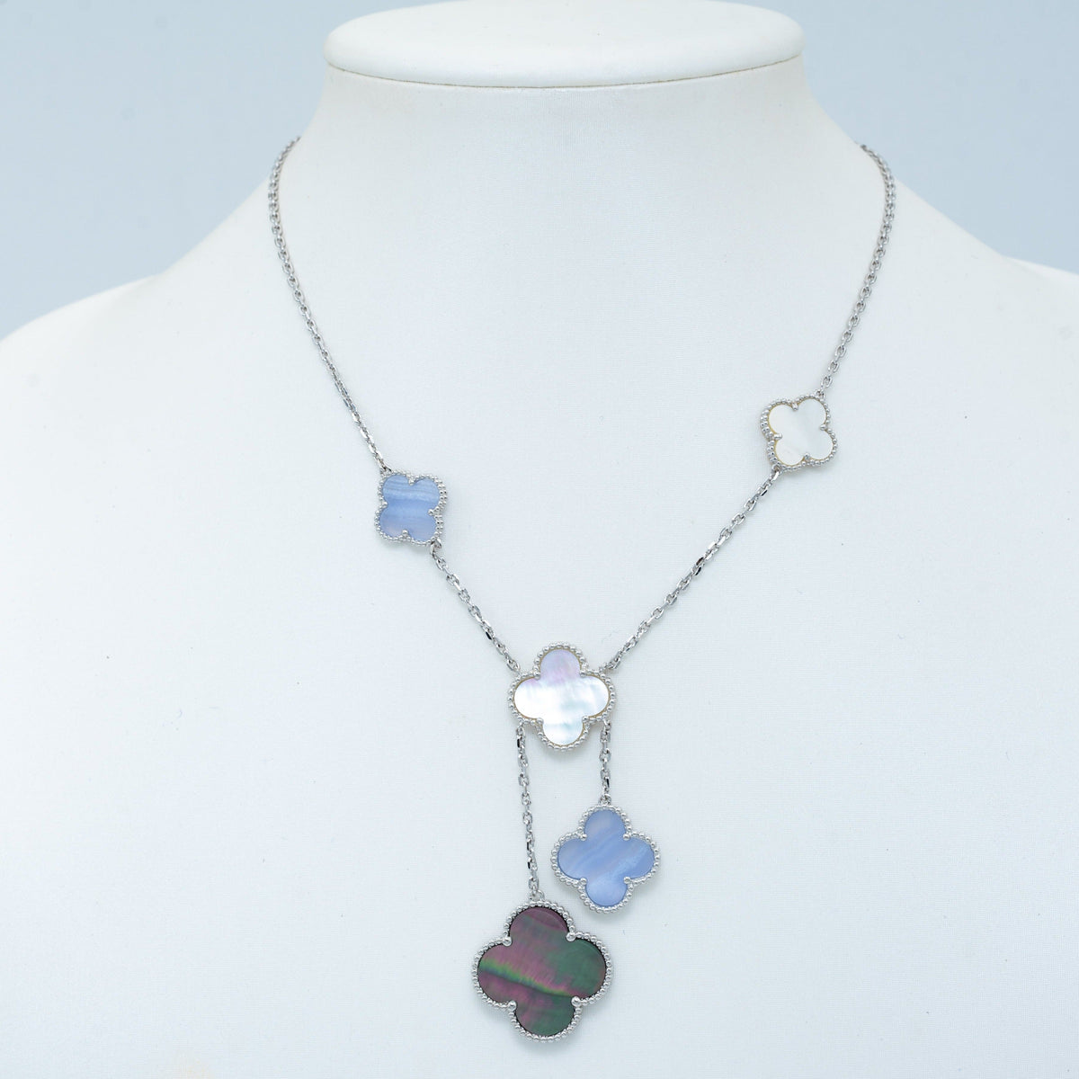 [Leaves]CLOVER MOP CHALCEDONY NECKLACE SILVER 6 MOTIF