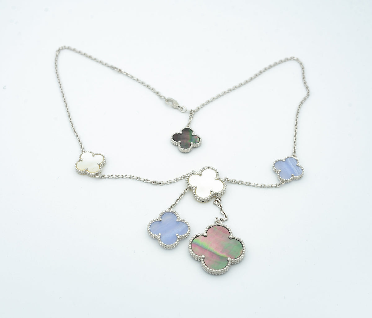 [Leaves]CLOVER MOP CHALCEDONY NECKLACE SILVER 6 MOTIF