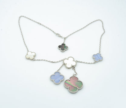 [Leaves]CLOVER MOP CHALCEDONY NECKLACE SILVER 6 MOTIF