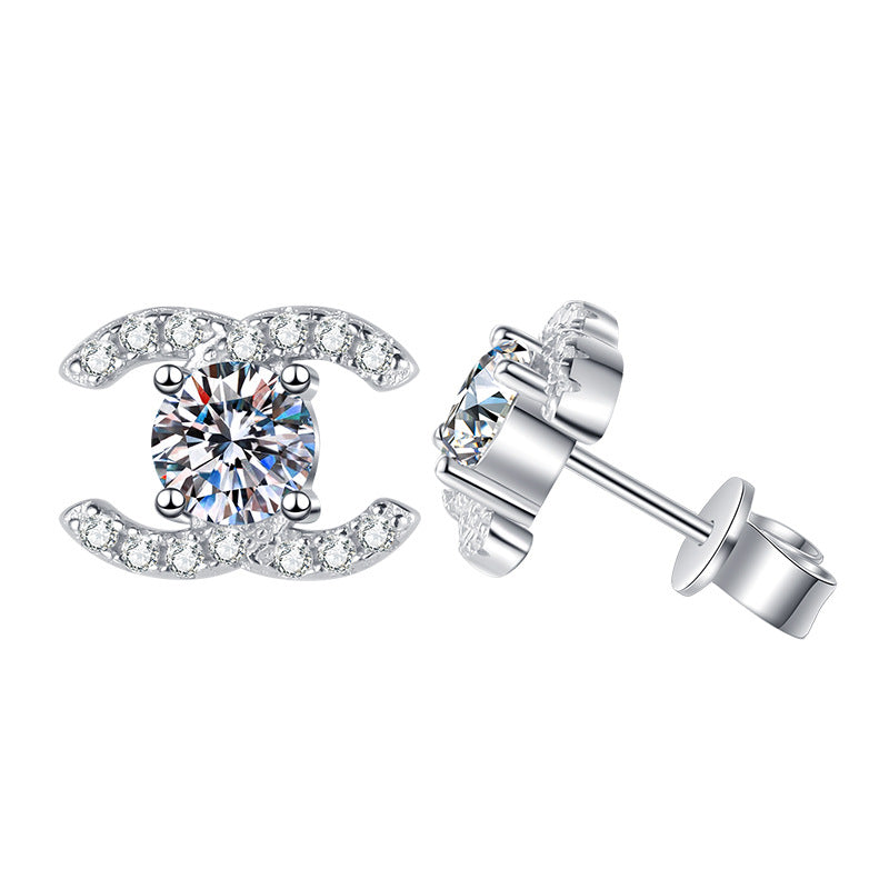[Leaves]CHIC INTERLOCKING DOUBLE-C MOISSANITE STUD EARRINGS