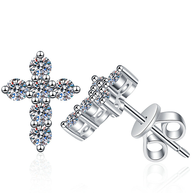 [Leaves]SPARKLING CROSS MOISSANITE STUD EARRINGS