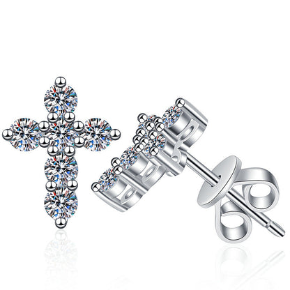 [Leaves]SPARKLING CROSS MOISSANITE STUD EARRINGS