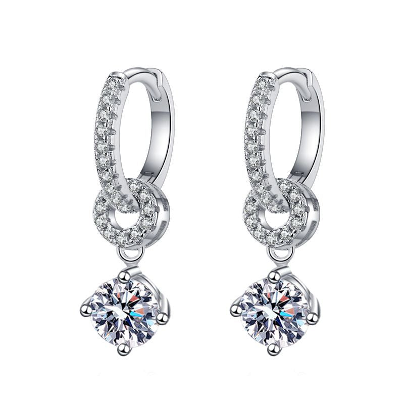 [Leaves]INTERLOCKING DOUBLE RING MOISSANITE DROP EARRINGS