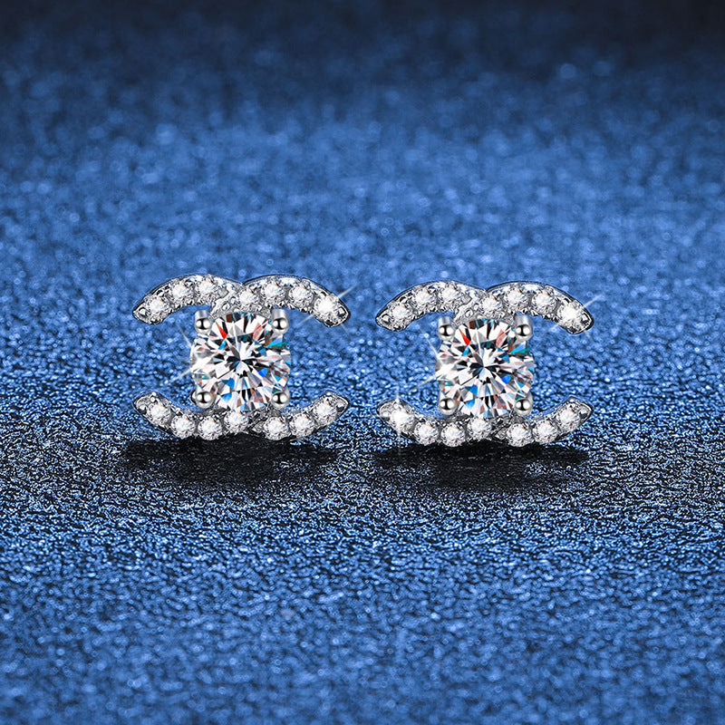 [Leaves]CHIC INTERLOCKING DOUBLE-C MOISSANITE STUD EARRINGS