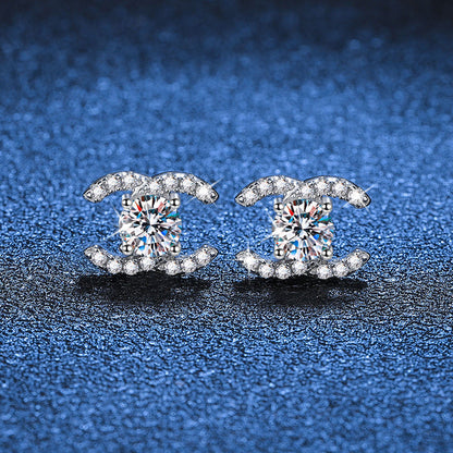 [Leaves]CHIC INTERLOCKING DOUBLE-C MOISSANITE STUD EARRINGS