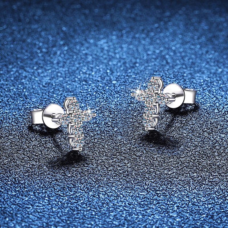 [Leaves]SPARKLING CROSS MOISSANITE STUD EARRINGS