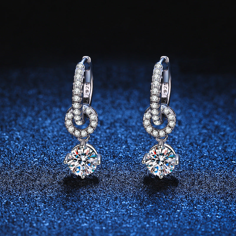 [Leaves]INTERLOCKING DOUBLE RING MOISSANITE DROP EARRINGS