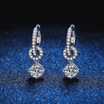 [Leaves]INTERLOCKING DOUBLE RING MOISSANITE DROP EARRINGS