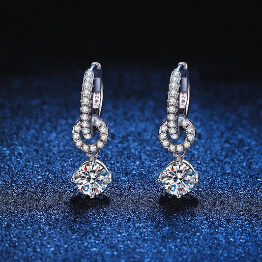 [Leaves]INTERLOCKING DOUBLE RING MOISSANITE DROP EARRINGS