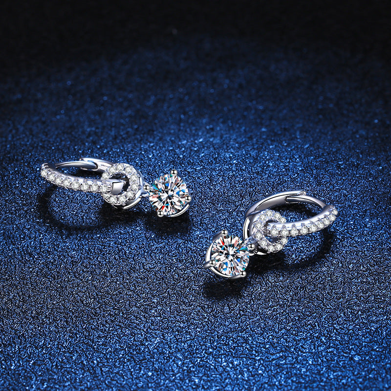 [Leaves]INTERLOCKING DOUBLE RING MOISSANITE DROP EARRINGS