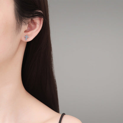 [Leaves]SPARKLING CROSS MOISSANITE STUD EARRINGS