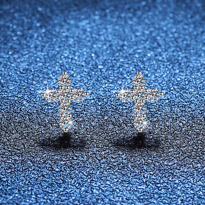 [Leaves]SPARKLING CROSS MOISSANITE STUD EARRINGS