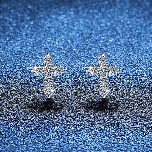 [Leaves]SPARKLING CROSS MOISSANITE STUD EARRINGS