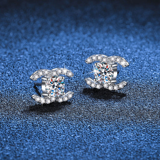 [Leaves]CHIC INTERLOCKING DOUBLE-C MOISSANITE STUD EARRINGS