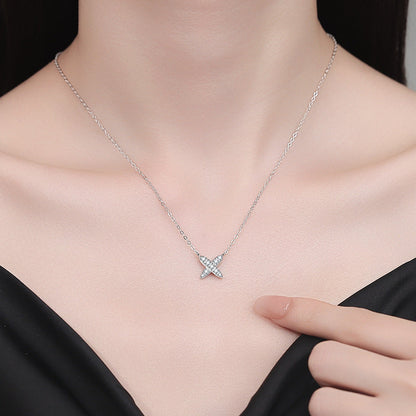 [Leaves]MODERN X-SHAPE PAVÉ MOISSANITE NECKLACE