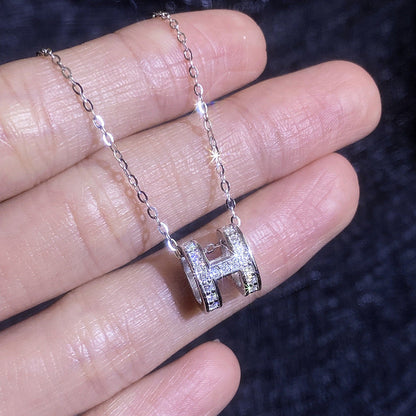 [Leaves]FULL-PAVE "H" MOISSANITE PENDANT NECKLACE