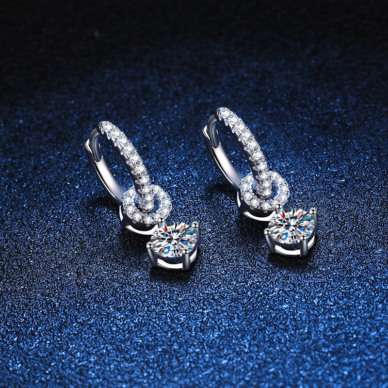 [Leaves]INTERLOCKING DOUBLE RING MOISSANITE DROP EARRINGS