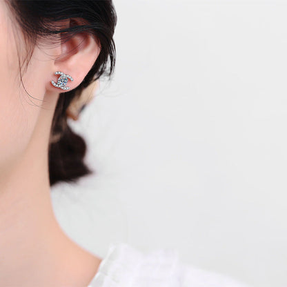 [Leaves]CHIC INTERLOCKING DOUBLE-C MOISSANITE STUD EARRINGS