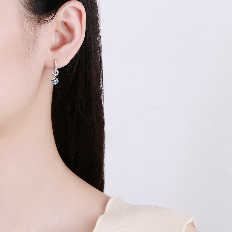 [Leaves]INTERLOCKING DOUBLE RING MOISSANITE DROP EARRINGS