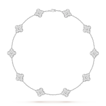 [Leaves]CLASSIC LUCKY 10-MOTIF CLOVER NECKLACE WHITE GOLD COLLECTION