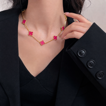 [Leaves]NEW CLOVER 10 MOTIFS PINK ENAMEL NECKLACE