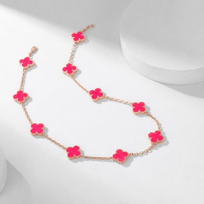 [Leaves]NEW CLOVER 10 MOTIFS PINK ENAMEL NECKLACE