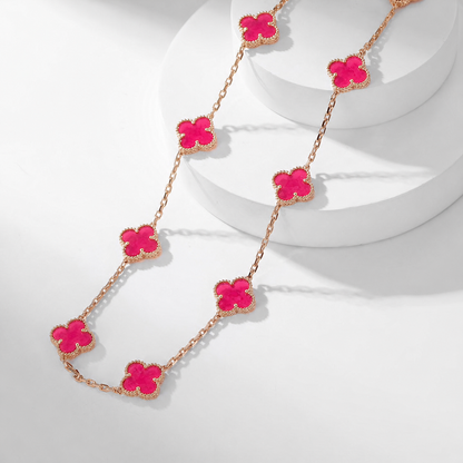 [Leaves]NEW CLOVER 10 MOTIFS PINK ENAMEL NECKLACE