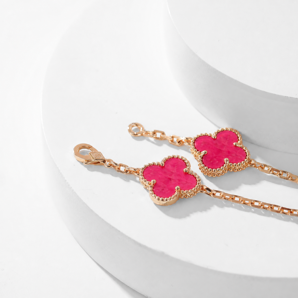 [Leaves]NEW CLOVER 10 MOTIFS PINK ENAMEL NECKLACE