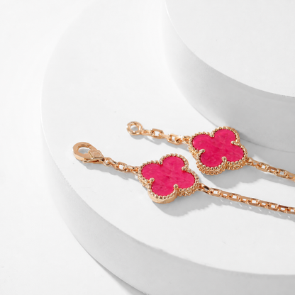 [Leaves]NEW CLOVER 10 MOTIFS PINK ENAMEL NECKLACE