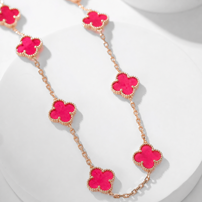 [Leaves]NEW CLOVER 10 MOTIFS PINK ENAMEL NECKLACE