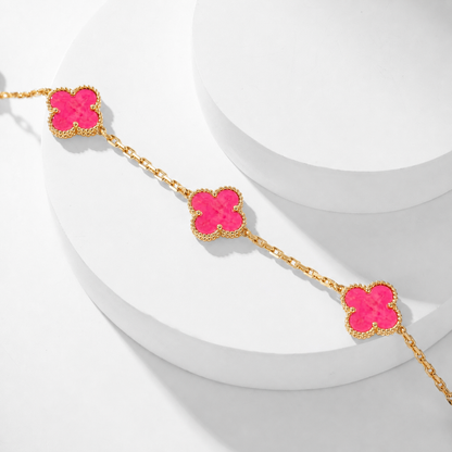 [Leaves]NEW CLOVER 10 MOTIFS PINK ENAMEL NECKLACE