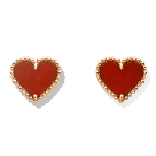 [Leaves]HEART CARNELIAN STUD EARRINGS