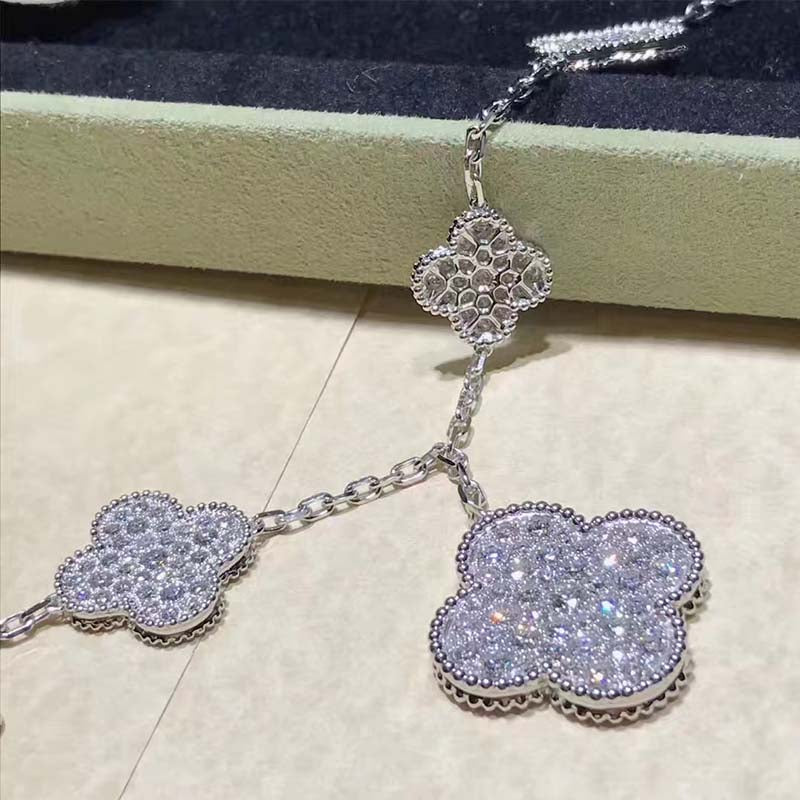[Leaves]CLOVER 6 MOTIFS SILVER DIAMOND BRACELET