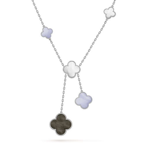 [Leaves]CLOVER MOP CHALCEDONY NECKLACE SILVER 6 MOTIF