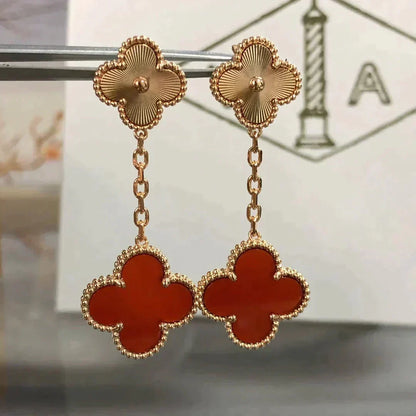 [Leaves]CLOVER 2 MOTIF  LASER CARNELIAN EARRINGS