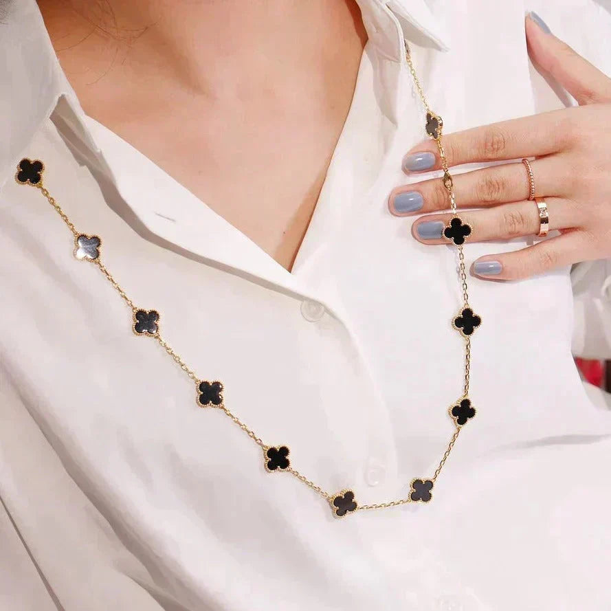 [Leaves]CLOVER 20 MOTIFS ONYX NECKLACE