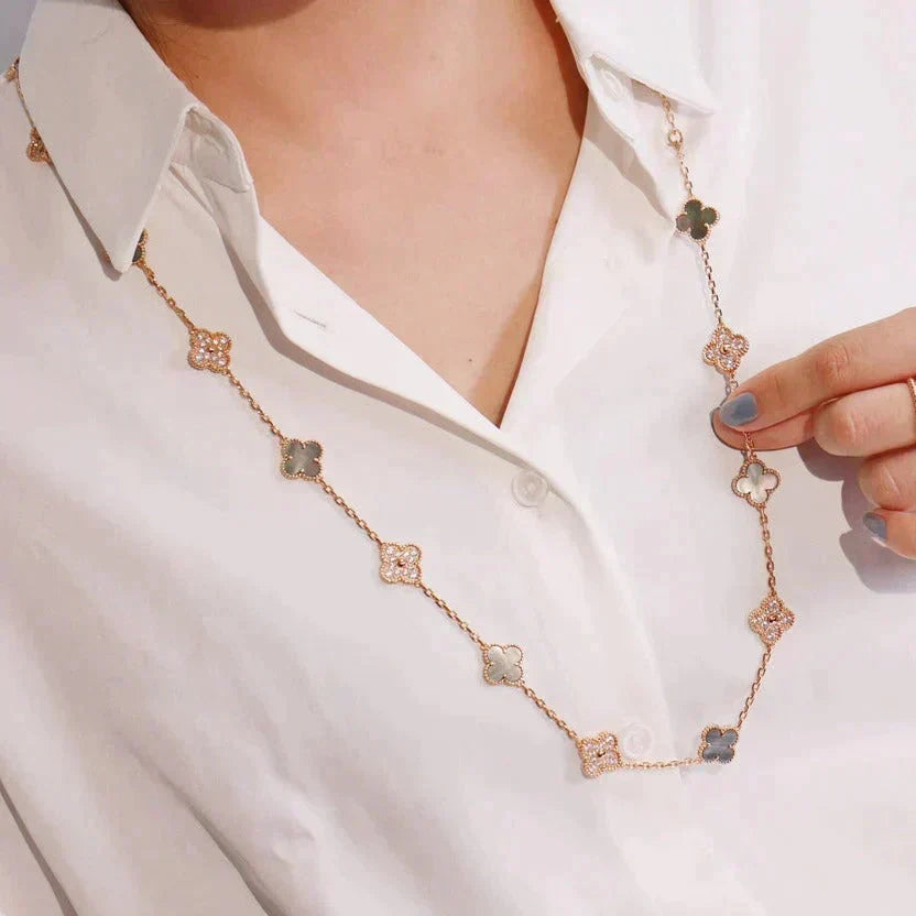 [Leaves]CLOVER 20 MOTIFS DARK MOP DIAMOND  NECKLACE